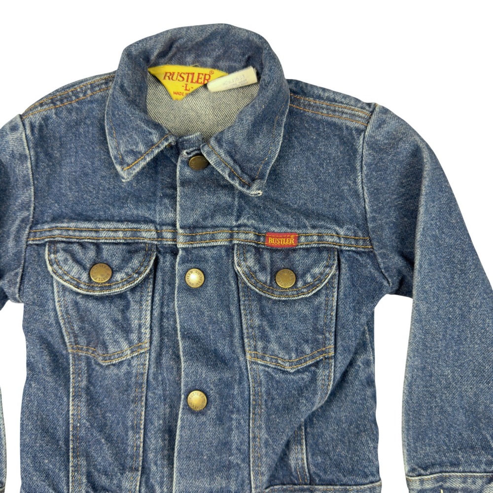 Vtg 80s Rustler Kids Denim Jacket 4T 5T USA Made Blue Trucker Western - Picture 4 of 11